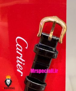 ساعت کارتیه زنانه مدل بایگنور بند چرم مشکی قاب رزگلد صفحه سفید 021541 Cartier Baignoire 