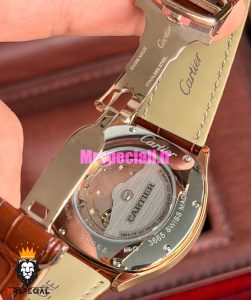 ساعت کارتیه درایو مردانه اتوماتیک رزگلد بند چرم قهوه ای صفحه سفید Cartier Drive de Cartier 021641