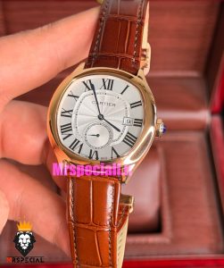 ساعت کارتیه درایو مردانه اتوماتیک رزگلد بند چرم قهوه ای صفحه سفید Cartier Drive de Cartier 021641