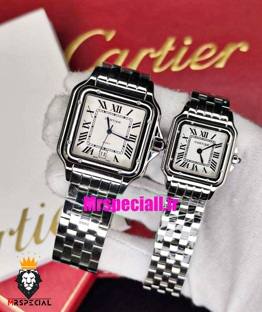 ساعت ست کارتیه مدل پنتر استیل صفحه سفید CARTIER PANTHRE 021445