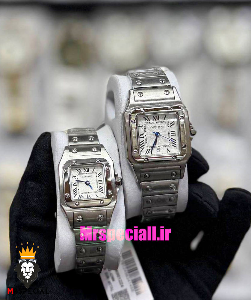 ساعت ست کارتیه مدل سانتوس کوارتز استیل صفحه سفید 021444 Cartier Santos100