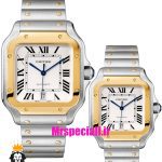 ساعت ست کارتیه دسانتوز اتوماتیک استیل دورنگ طلایی صفحه سفید Santos de Cartier 01924