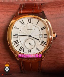 ساعت کارتیه درایو مردانه اتوماتیک رزگلد بند چرم قهوه ای صفحه سفید Cartier Drive de Cartier 021641