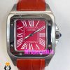 ساعت کارتیه زنانه مدل سانتوس بند چرم قرمز قاب استیل صفحه قرمز 021047 Cartier Santos100