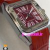 ساعت کارتیه زنانه مدل سانتوس بند چرم قرمز قاب استیل صفحه قرمز 021047 Cartier Santos100