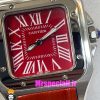 ساعت کارتیه زنانه مدل سانتوس بند چرم قرمز قاب استیل صفحه قرمز 021047 Cartier Santos100