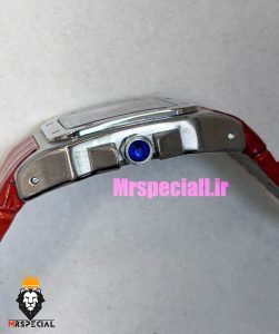 ساعت کارتیه زنانه مدل سانتوس بند چرم قرمز قاب استیل صفحه قرمز 021047 Cartier Santos100 