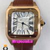 ساعت کارتیه مردانه مدل سانتوس بند چرم قهوه ای قاب رزگلد صفحه سفید 021048 Cartier Santos100