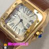 ساعت کارتیه مردانه مدل سانتوس بند چرم قهوه ای قاب رزگلد صفحه سفید 021048 Cartier Santos100