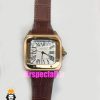 ساعت کارتیه مردانه مدل سانتوس بند چرم قهوه ای قاب رزگلد صفحه سفید 021048 Cartier Santos100