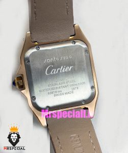 ساعت کارتیه مردانه مدل سانتوس بند چرم قهوه ای قاب رزگلد صفحه سفید 021048 Cartier Santos100 