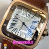 ساعت کارتیه مردانه مدل سانتوس بند چرم قهوه ای قاب رزگلد صفحه سفید 021048 Cartier Santos100
