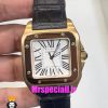 ساعت کارتیه مردانه مدل سانتوس بند چرم مشکی قاب رزگلد صفحه سفید 021049 Cartier Santos100