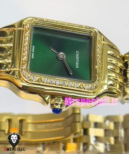ساعت کارتیه زنانه مدل پنتر طلایی قاب نگین صفحه سبز CARTIER PANTHRE 021050