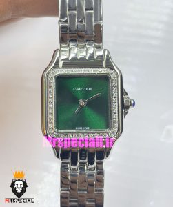 ساعت کارتیه زنانه مدل پنتر استیل قاب نگین صفحه سبز CARTIER PANTHRE 021052