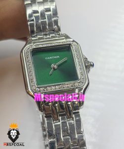 ساعت کارتیه زنانه مدل پنتر استیل قاب نگین صفحه سبز CARTIER PANTHRE 021052