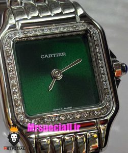 ساعت کارتیه زنانه مدل پنتر استیل قاب نگین صفحه سبز CARTIER PANTHRE 021052