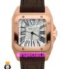 ساعت کارتیه مردانه مدل سانتوس بند چرم قهوه ای قاب رزگلد صفحه سفید 021048 Cartier Santos100