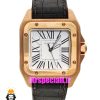 ساعت کارتیه مردانه مدل سانتوس بند چرم مشکی قاب رزگلد صفحه سفید 021049 Cartier Santos100