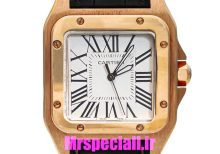 ساعت کارتیه مردانه مدل سانتوس بند چرم مشکی قاب رزگلد صفحه سفید 021049 Cartier Santos100