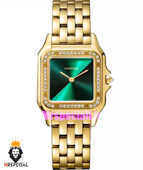 ساعت کارتیه زنانه مدل پنتر طلایی قاب نگین صفحه سبز CARTIER PANTHRE 021050