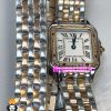 ساعت مچی زنانه کارتیر پنتر بند استیل دو دور رزگلد نقره ای قاب نگین CARTIER PANTHRE 01784