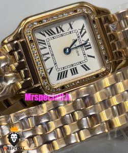 ساعت مچی زنانه کارتیر پنتر بند استیل دو دور رزگلد قاب نگین CARTIER PANTHRE 021066