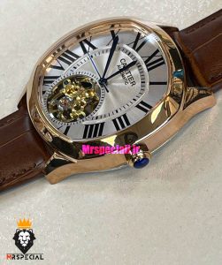 ساعت کارتیه مردانه اتوماتیک بند چرم قاب رزگلد صفحه سفید CARTIER 021344 