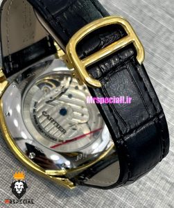 ساعت کارتیه مردانه اتوماتیک بند چرم قاب طلایی صفحه سبز CARTIER 021342 