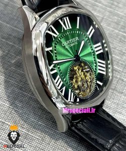 ساعت کارتیه مردانه اتوماتیک بند چرم قاب استیل صفحه سبز CARTIER 021341 