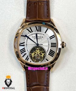 ساعت کارتیه مردانه اتوماتیک بند چرم قاب رزگلد صفحه سفید CARTIER 021344 