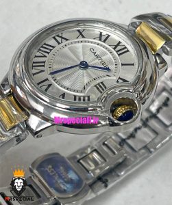 ساعت کارتیه زنانه مدل بالن بلو استیل دورنگ طلایی صفحه سفید سایز مدیوم 021334 Cartier Ballon Bleu 
