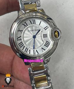 ساعت کارتیه زنانه مدل بالن بلو استیل دورنگ طلایی صفحه سفید سایز مدیوم 021334 Cartier Ballon Bleu 