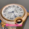 ساعت زنانه کارتیه مدل بالن بلو بند چرم ابی قاب رزگلد نگین دار صفحه سفید cartier ballon bleu 020968