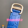 ساعت زنانه کارتیه مدل بالن بلو بند چرم ابی قاب رزگلد نگین دار صفحه سفید cartier ballon bleu 020968