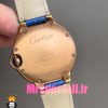 ساعت زنانه کارتیه مدل بالن بلو بند چرم ابی قاب رزگلد نگین دار صفحه سفید cartier ballon bleu 020968