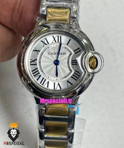 ساعت کارتیه زنانه مدل بالن بلو استیل دورنگ طلایی صفحه سفید سایز اسمال 01790 Cartier Ballon Bleu