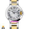 ساعت کارتیه زنانه مدل بالن بلو استیل دورنگ طلایی صفحه سفید سایز مدیوم 021334 Cartier Ballon Bleu