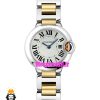 ساعت کارتیه زنانه مدل بالن بلو استیل دورنگ طلایی صفحه سفید سایز اسمال 01790 Cartier Ballon Bleu