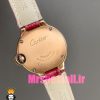 ساعت زنانه کارتیه مدل بالن بلو بند چرم قرمز قاب رزگلد نگین دار صفحه سفید cartier ballon bleu 020967