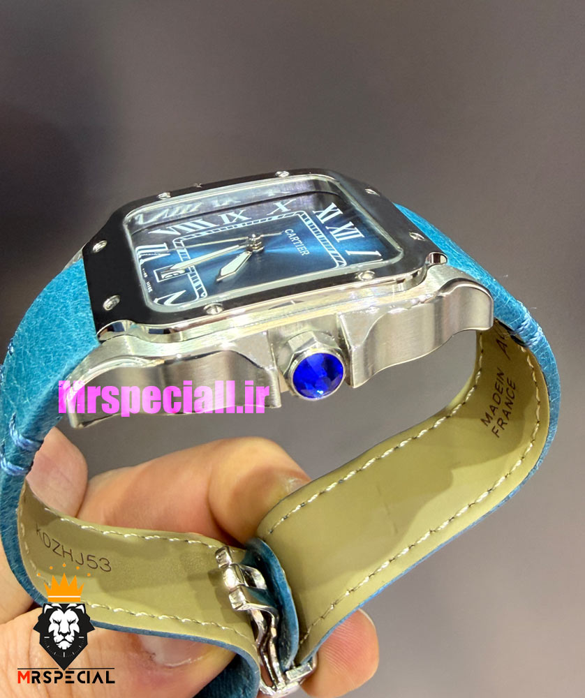 ساعت کارتیه مردانه مدل دسانتوس بند چرم ابی صفحه ابی 021494 Cartier Santos de