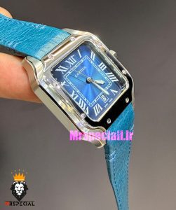 ساعت کارتیه مردانه مدل دسانتوس بند چرم ابی صفحه ابی 021494 Cartier Santos de