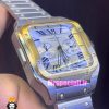 ساعت کارتیه مردانه مدل دسانتوس کرنوگراف دورنگ طلایی صفحه سفید 021149 Cartier Santos de