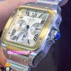 ساعت کارتیه مردانه مدل دسانتوس کرنوگراف دورنگ طلایی صفحه سفید 021149 Cartier Santos de