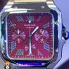 ساعت کارتیه مردانه مدل دسانتوس کرنوگراف بند استیل صفحه قرمز 021146 Cartier Santos de