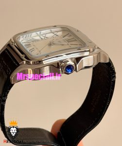 ساعت کارتیه مردانه مدل دسانتوس بند چرم مشکی صفحه سفید 021495 Cartier Santos de