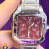 ساعت کارتیه مردانه مدل دسانتوس کرنوگراف بند استیل صفحه قرمز 021146 Cartier Santos de