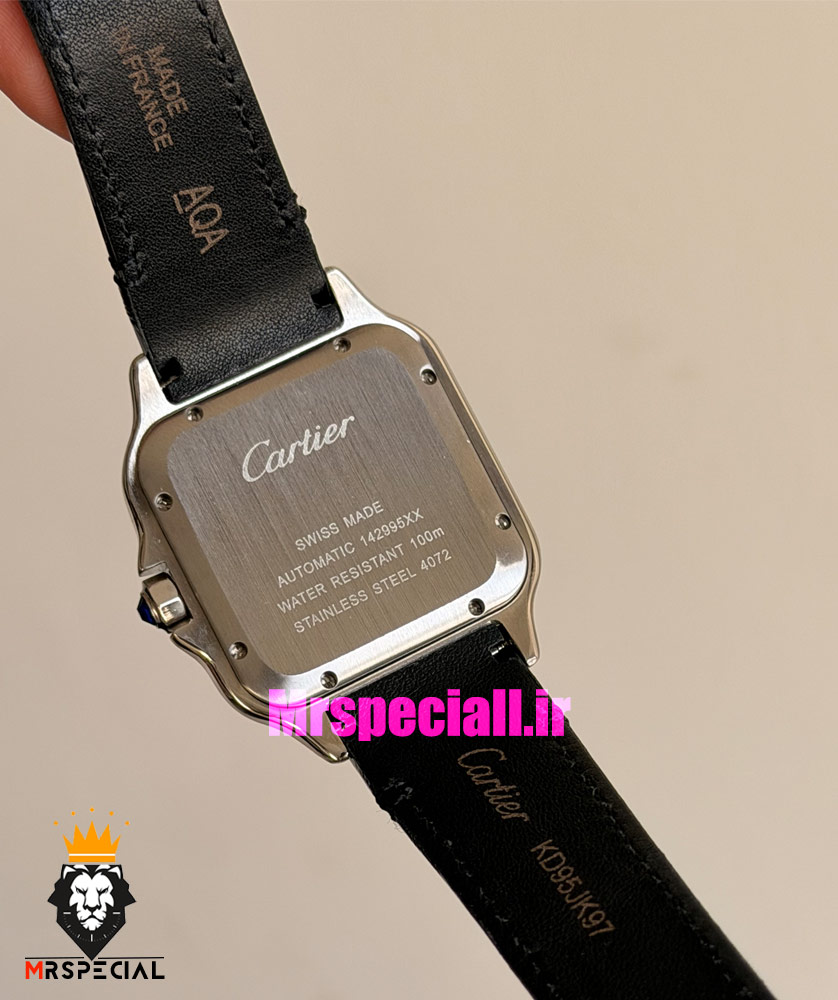 ساعت کارتیه مردانه مدل دسانتوس بند چرم مشکی صفحه سفید 021495 Cartier Santos de