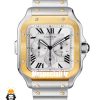 ساعت کارتیه مردانه مدل دسانتوس کرنوگراف دورنگ طلایی صفحه سفید 021149 Cartier Santos de