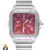 ساعت کارتیه مردانه مدل دسانتوس کرنوگراف بند استیل صفحه قرمز 021146 Cartier Santos de